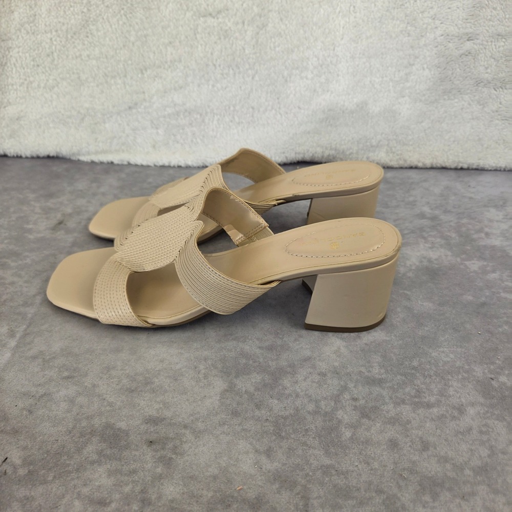 Bandolino Womens Beige Textured H-Strap Block Heel Square Toe Slide Sandals 11M